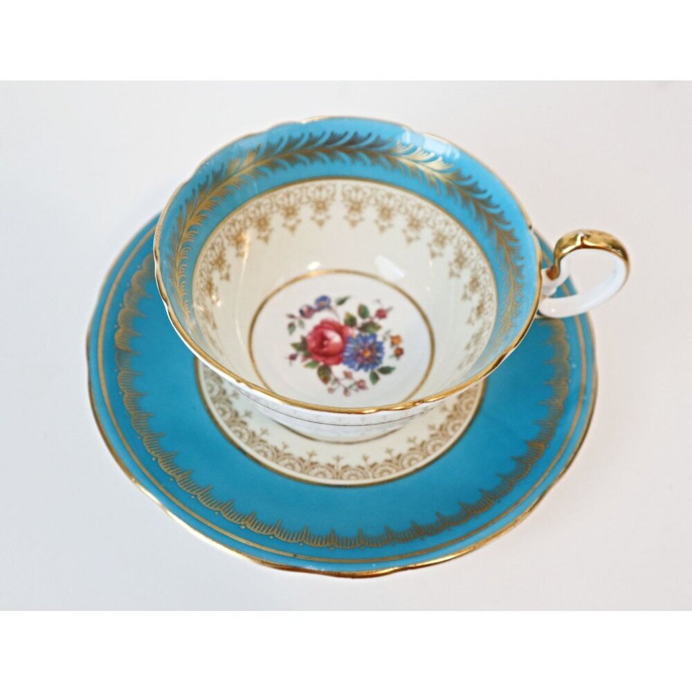 Aynsley Teacup and Saucer Vintage Tea Turquoise With Gold Gilt
